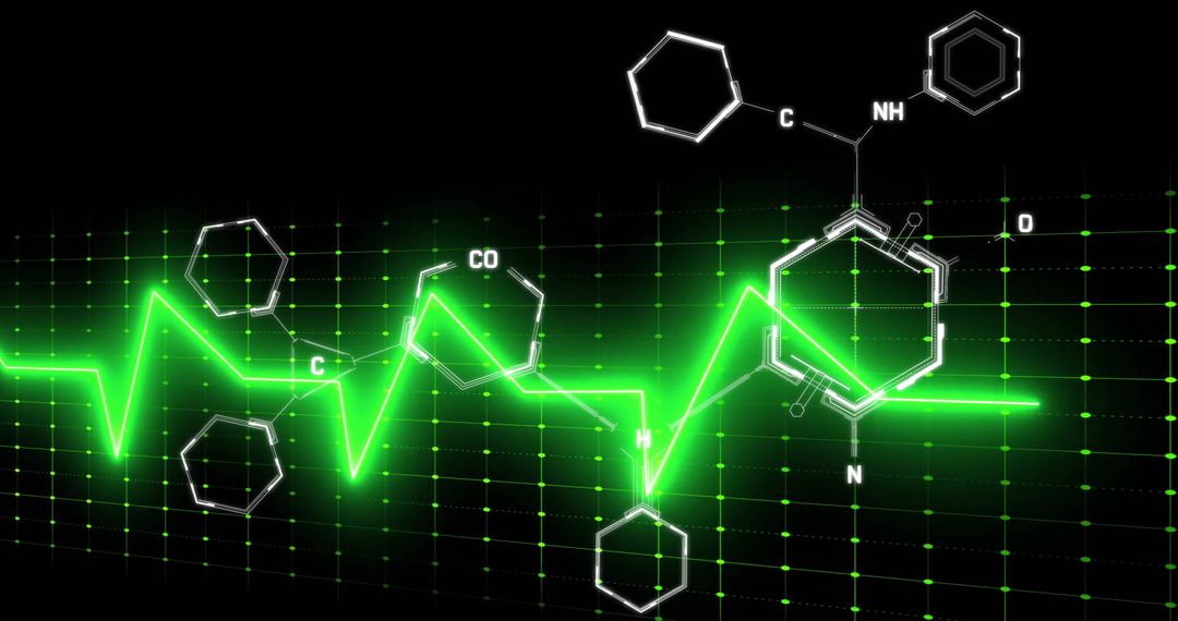 Futuristic Molecular Technology with Green ECG Waveform