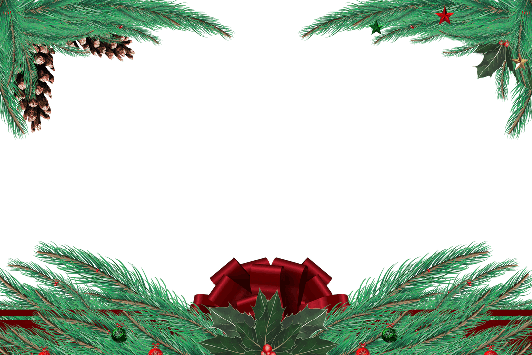 Festive Fir Branch Frame With Transparent Background and Decorations