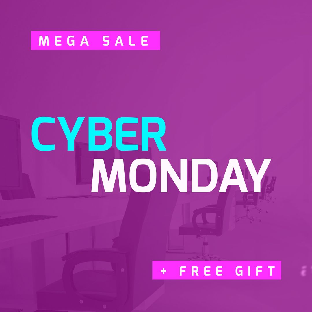 Cyber Monday Mega Sale Banner with Discount and Free Gift Promos - Download Free Stock Templates Pikwizard.com