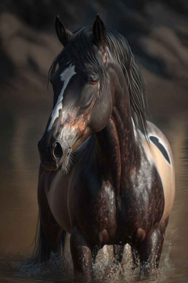 Brown horse standing in water, created using generative ai technology - Free Images, Stock Photos and Pictures on Pikwizard.com