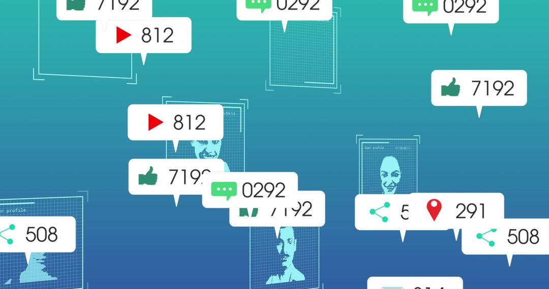Futuristic Social Media Interface with Floating Notifications