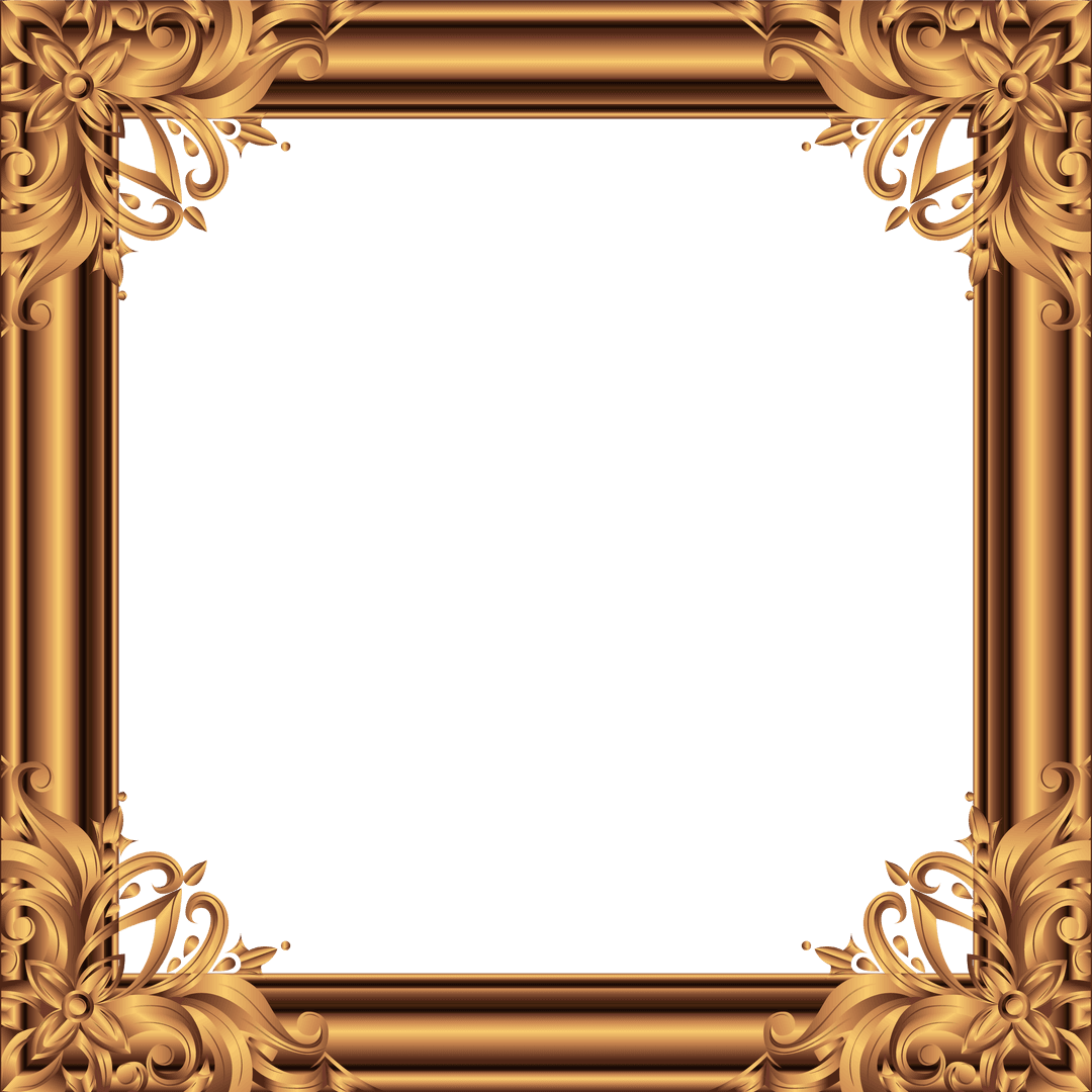 Luxury Gold Ornate Frame with Ribbed Edges on Transparent Background
