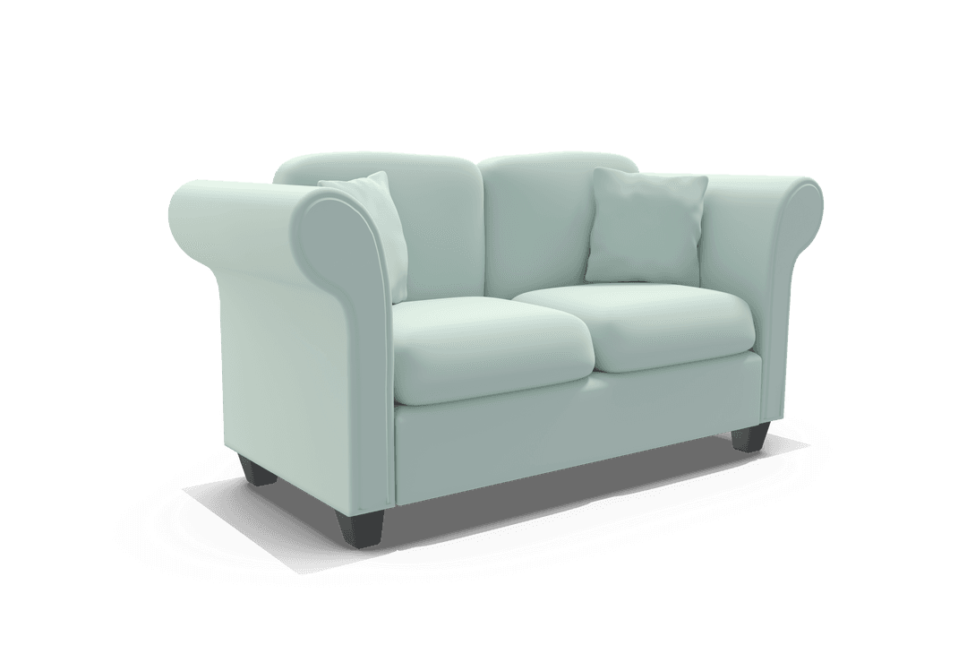 Transparent 3D Illustration of Small Modern Sofa with Cushions