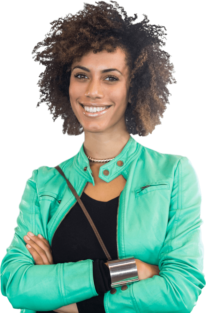 Transparent Smiling Professional Woman with Curly Hair