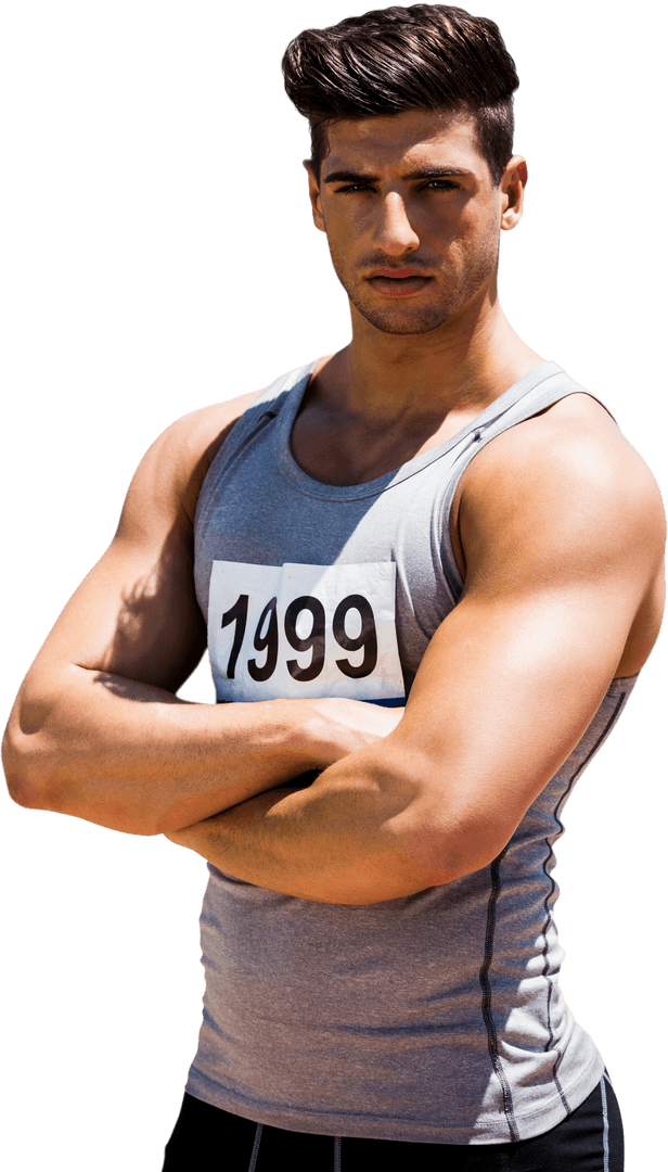 Caucasian Male Athlete Standing with Crossed Arms Transparent Background