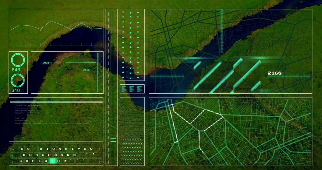 Futuristic Data Visualization Over Green Landscape