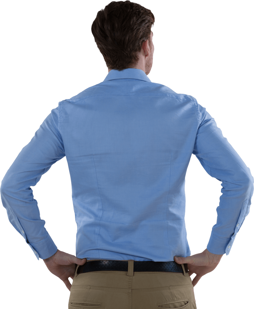 Transparent Rear View Businessman with Hands on Hips showing Confidence