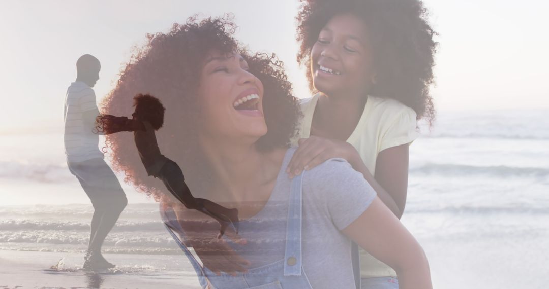 Joyful African American Mother and Daughter Enjoying Beach Sunset - Free Images, Stock Photos and Pictures on Pikwizard.com