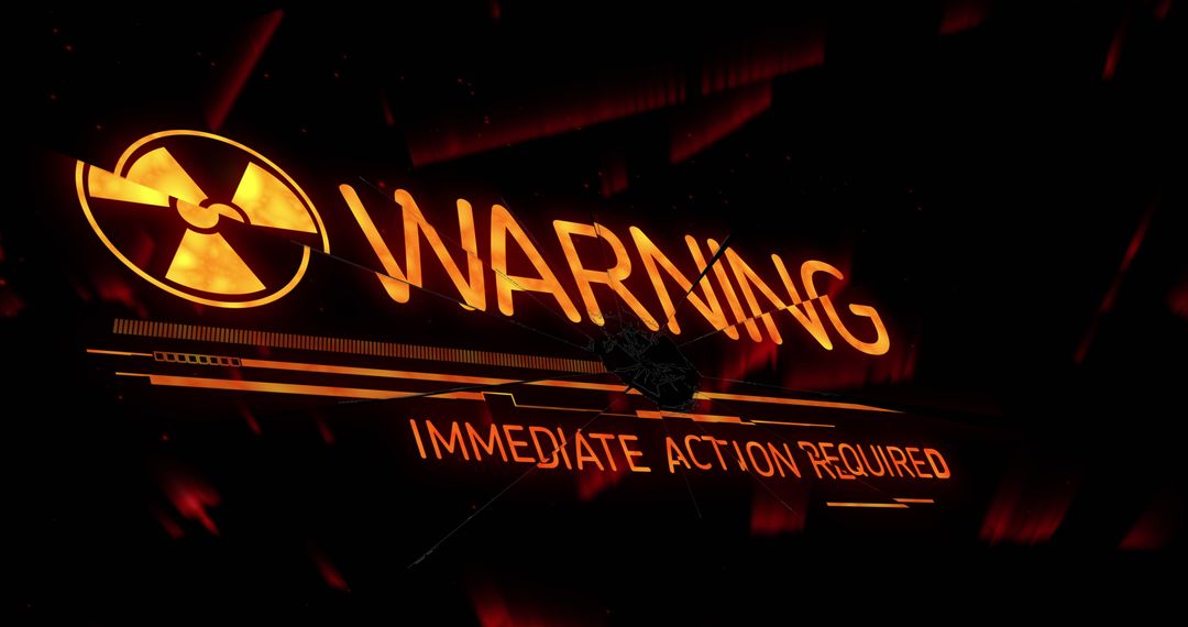 Glowing Warning Biohazard Signal on Dark Background