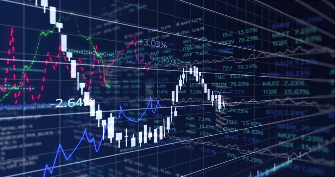 Digital Financial Data Visualization on Dark Screen