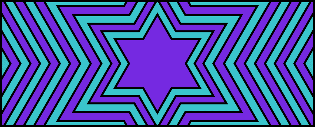 Transparent Six-Pointed Burst Pattern with Turquoise and Purple Chevrons