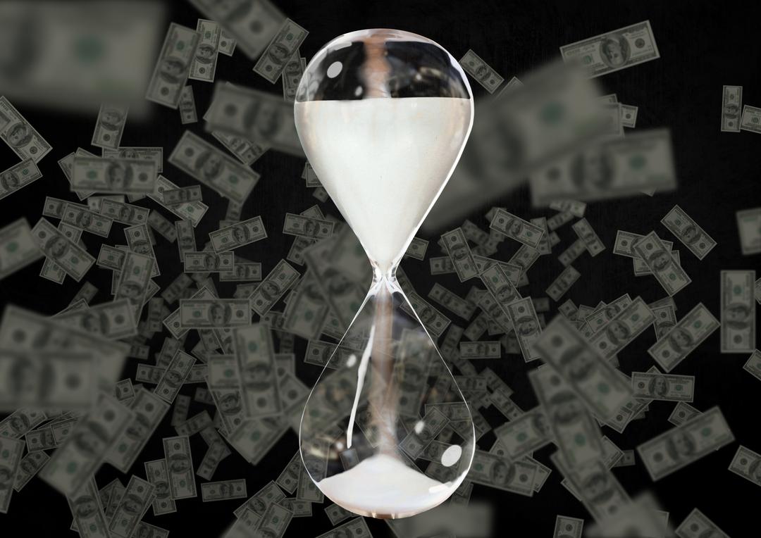 Hourglass on Black Background with Falling Dollar Bills - Free Images, Stock Photos and Pictures on Pikwizard.com