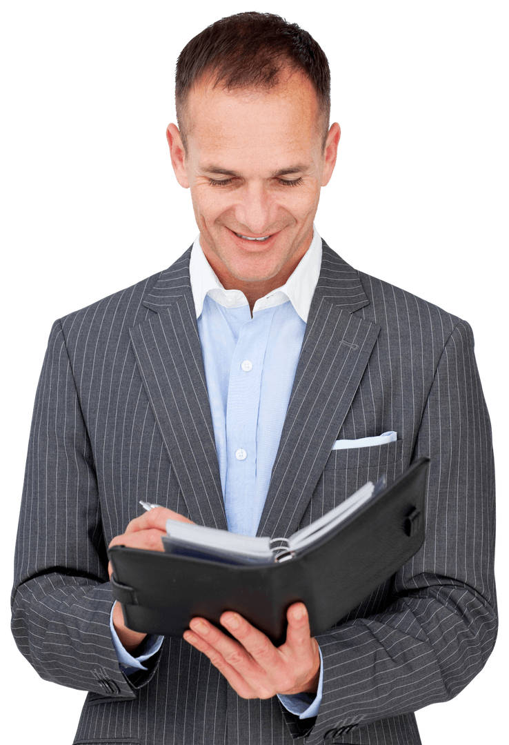 Transparent Businessman Planning and Reviewing Agenda