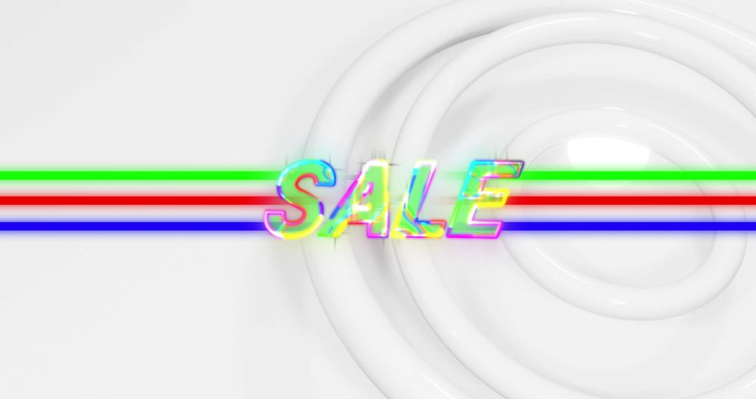 Neon Glow Sale Text with Abstract White Circles