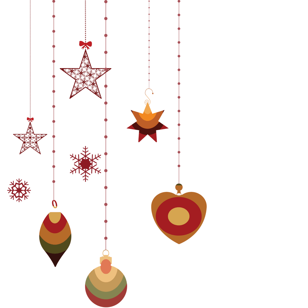 Hanging Christmas Decorations on Transparent Background