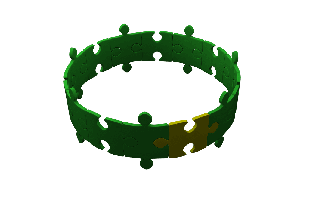 Circular Formation of Green Puzzle Pieces on Transparent Background