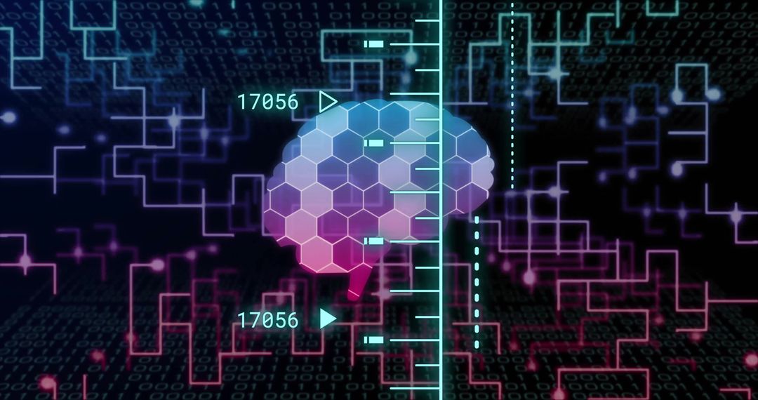 Digital Brain with Data Visualization Overlaying