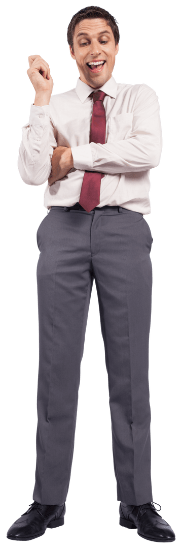 Smiling Caucasian Businessman with Red Tie on Transparent Background