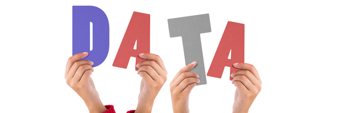 Hands Holding Letters Spelling Data on Transparent Background