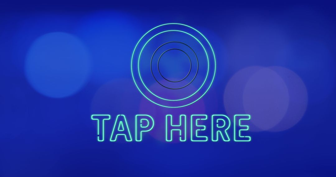 Interactive Tap Here Neon Text on Blue Background