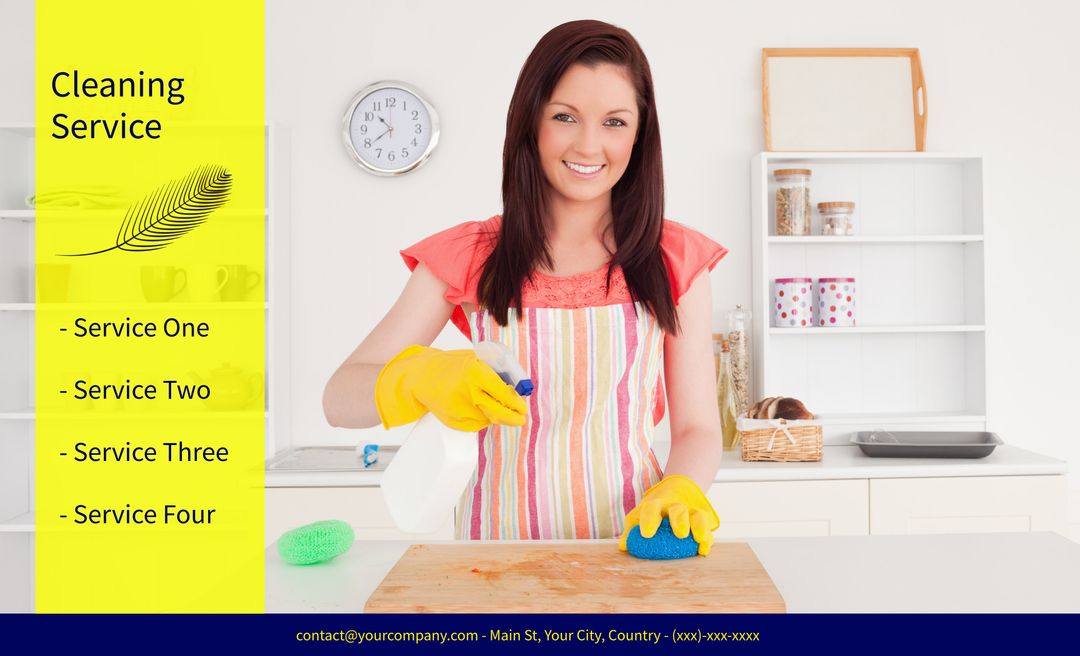 Smiling Woman Demonstrating Home Cleaning Service with Gloves and Sponge - Download Free Stock Templates Pikwizard.com