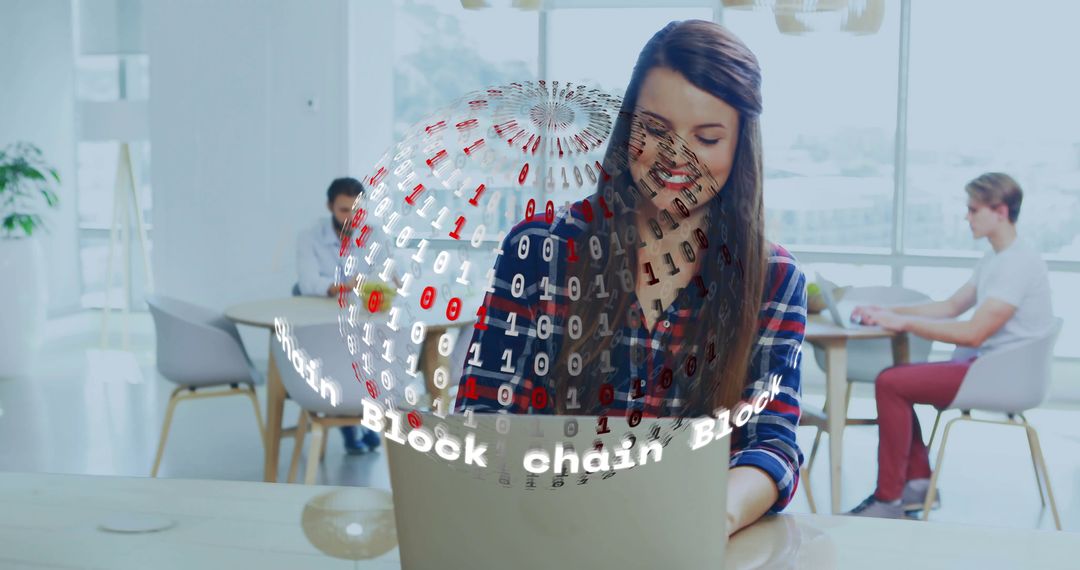 Woman Working on Blockchain Technology in Modern Workspace