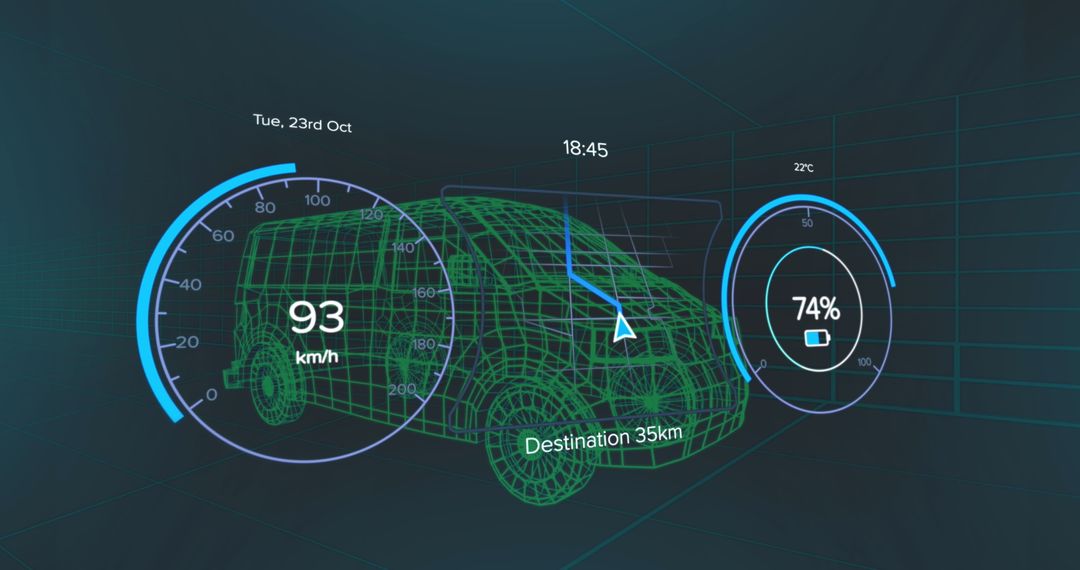 Electric Car Dashboard Data Interface with 3D Wireframe