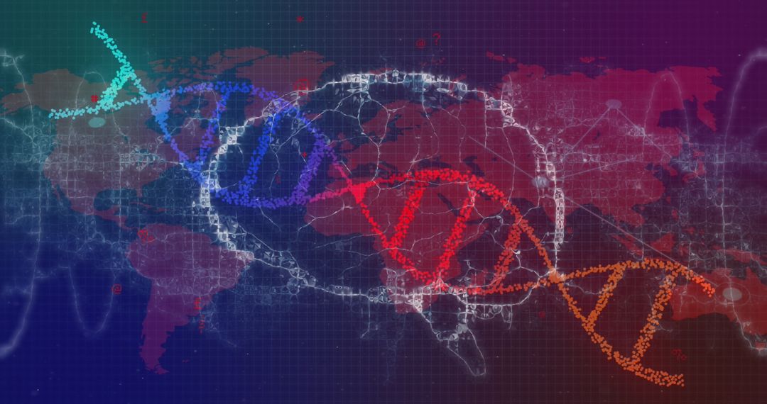 DNA Strand Brain Overlay on World Map for Global Science Concept