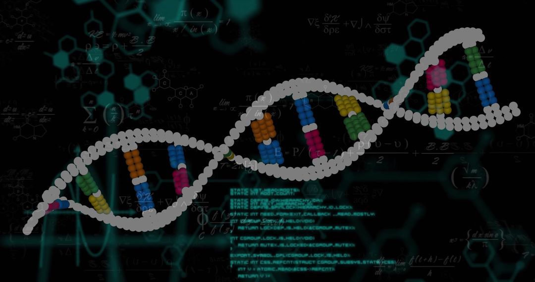 Digital DNA Helix with Code and Chemical Formulas Background