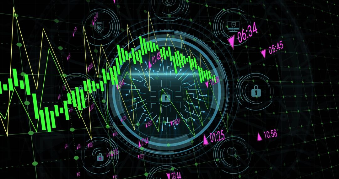 Cybersecurity Interface with Locks and Graphs on Digital Background