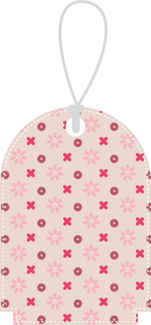 Patterned gift tag with string on transparent background illustration