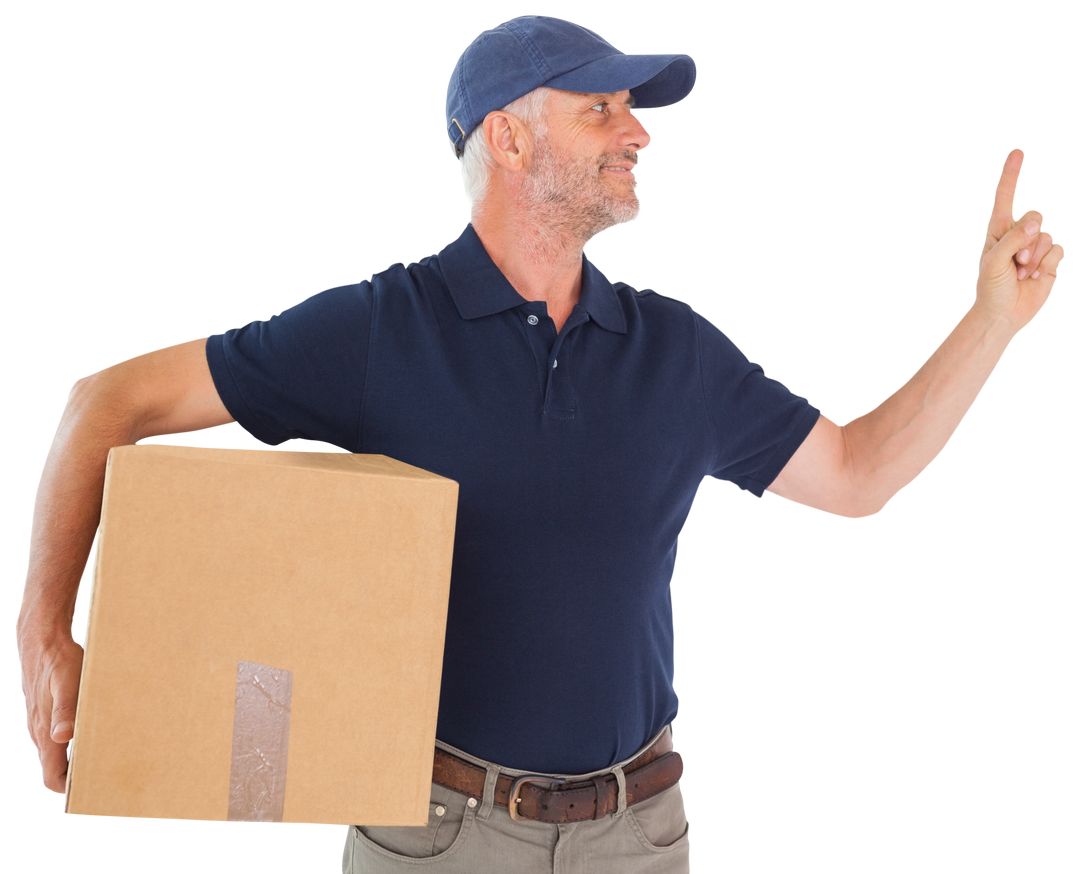 Cheerful Delivery Man with Cardboard Box on Transparent Background - Download Free Stock Images Pikwizard.com