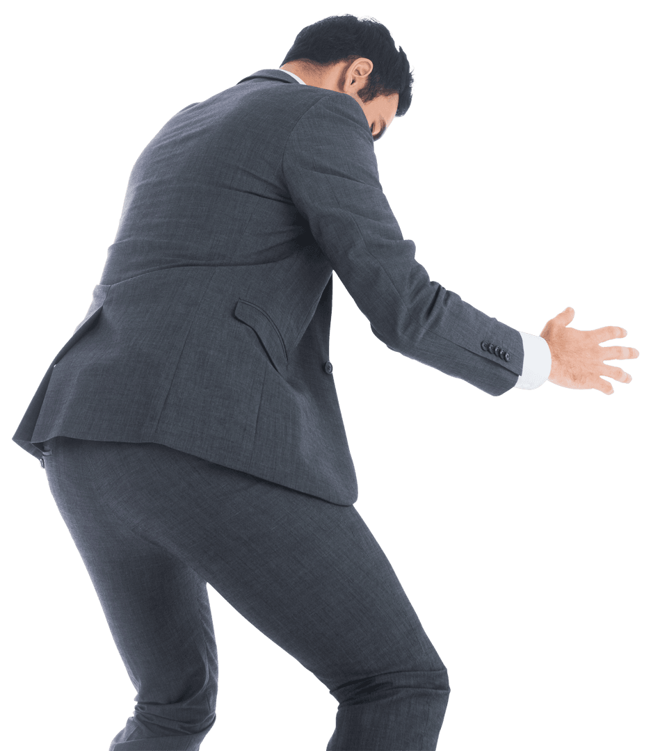 Transparent Asian Businessman Crouching