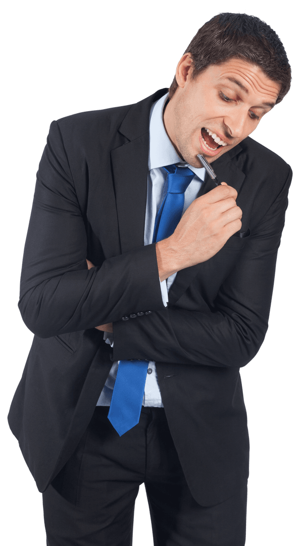 Businessman Pondering Decision Isolated on Transparent Background
