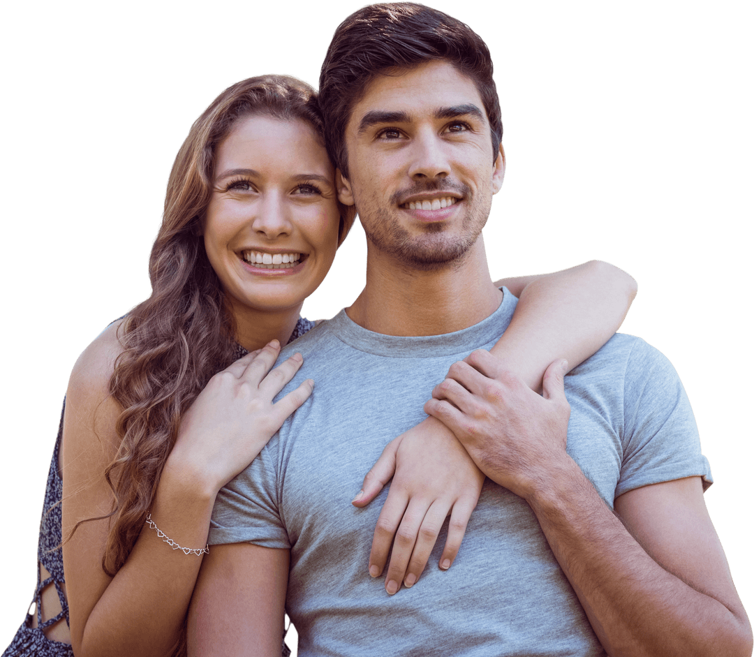 Smiling Young Couple Embracing in Transparent Background