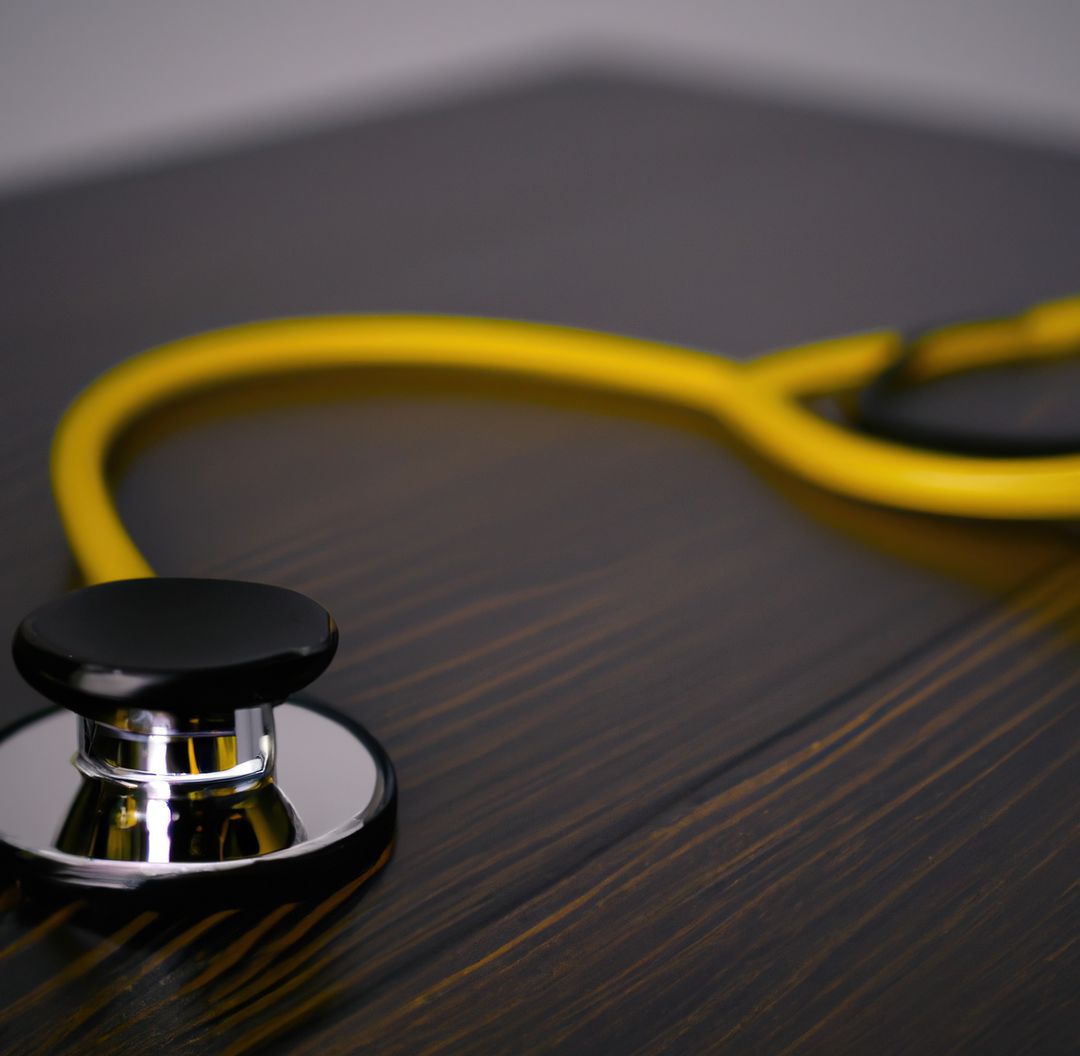 Image of close up with detail of yellow stethoscope on wooden background - Free Images, Stock Photos and Pictures on Pikwizard.com