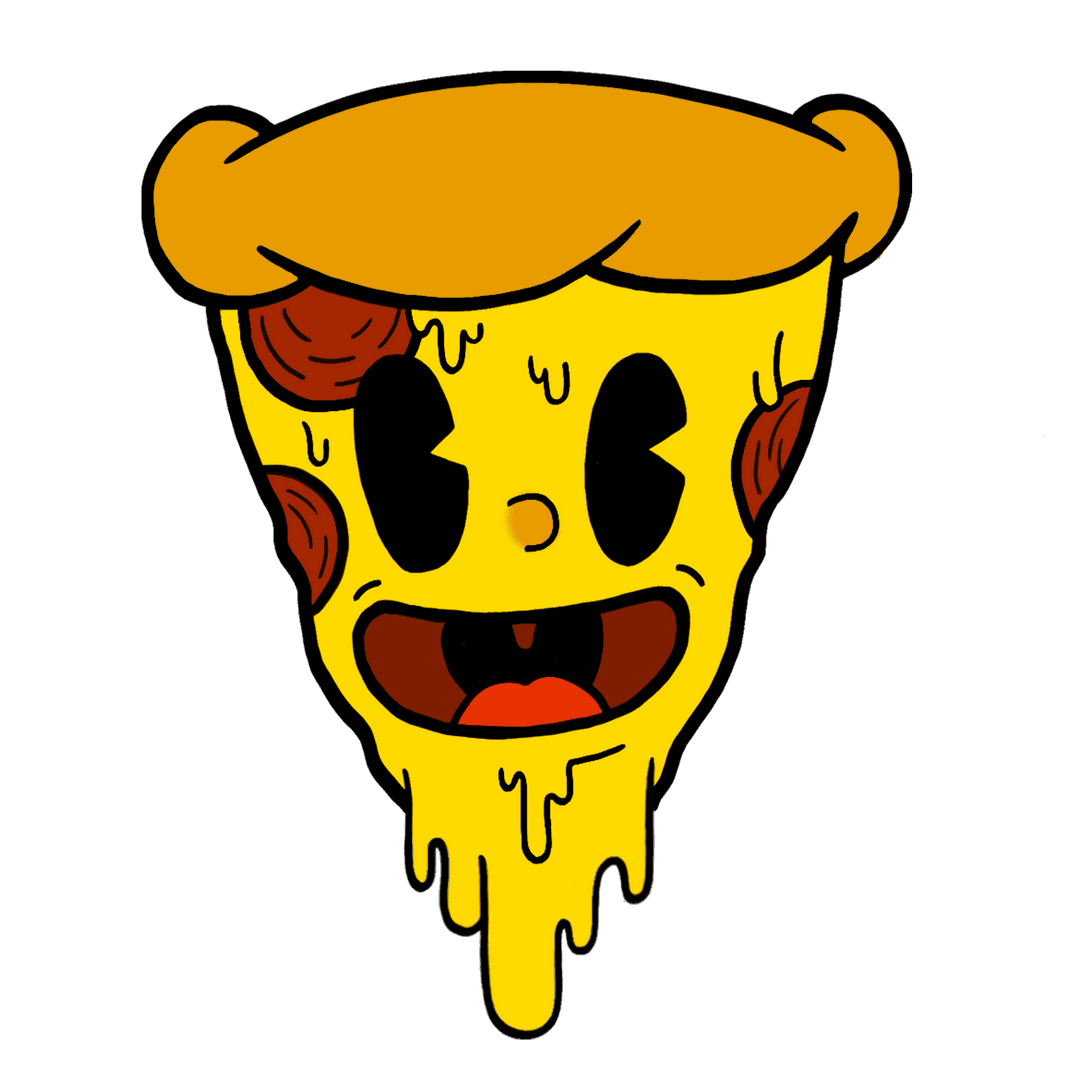 Cheerful Melting Pizza Slice on Transparent Background