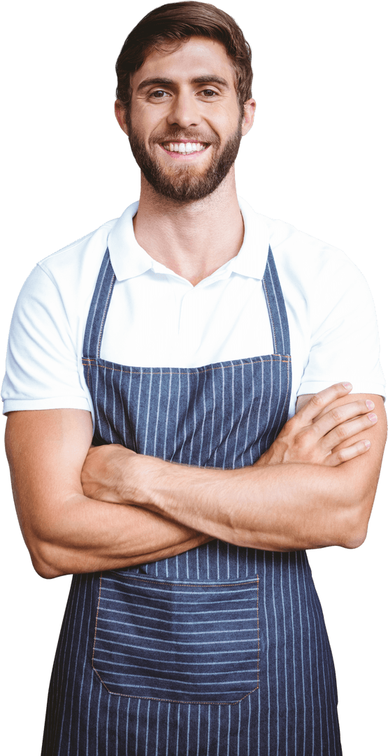 Transparent Confident Male Owner in Apron with Arms Crossed