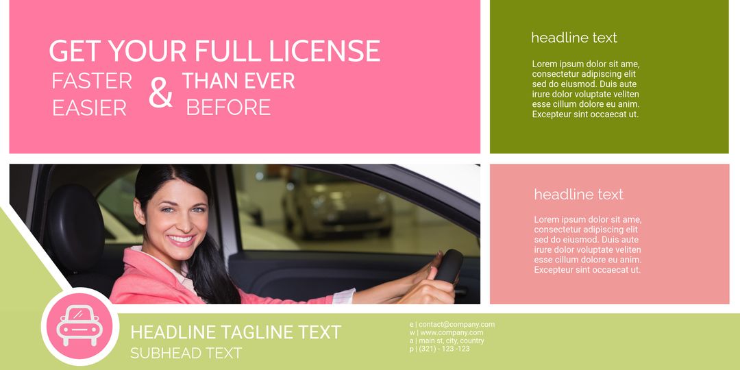 Smiling woman in car promotes easy driver's license acquisition