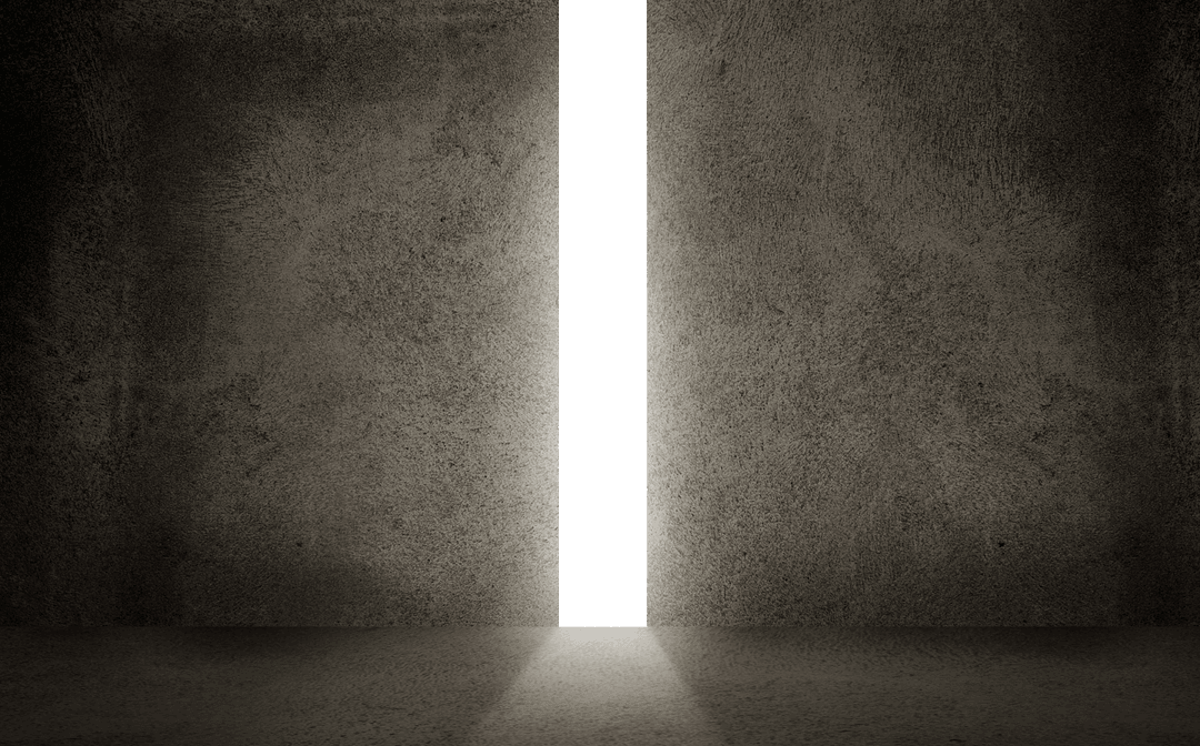 Transparent Light Beam Casting Shadow through Room with Open Wall