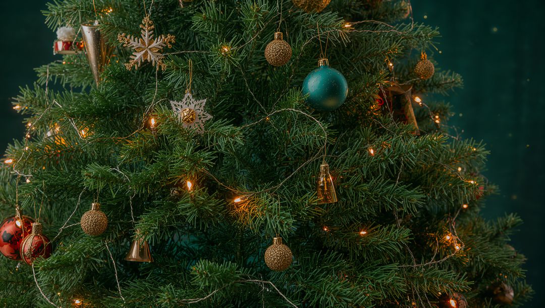 Luxurious Christmas Tree with Glittering Ornaments and Lights