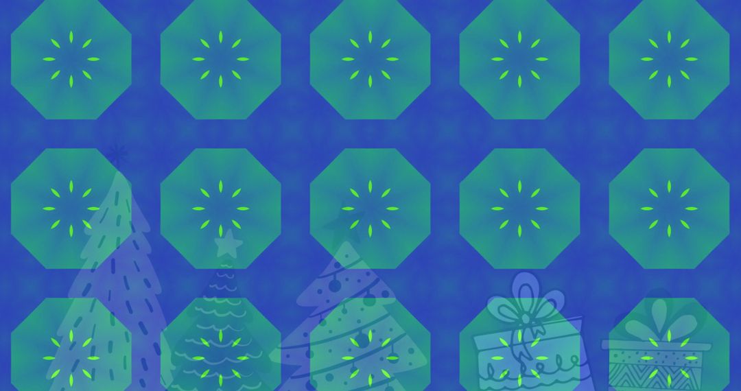 Festive Geometric Pattern with Christmas Tree and Gift Icons