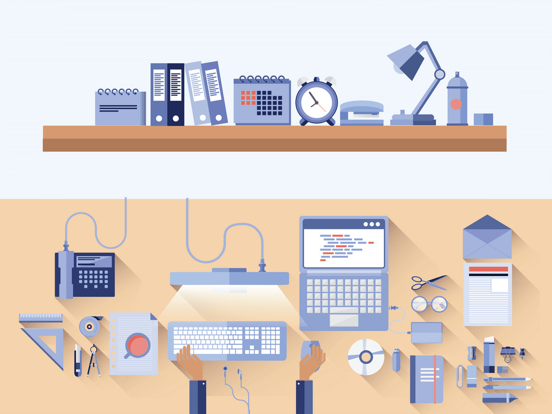 Transparent Office Desk Vector with Stationery and Technology