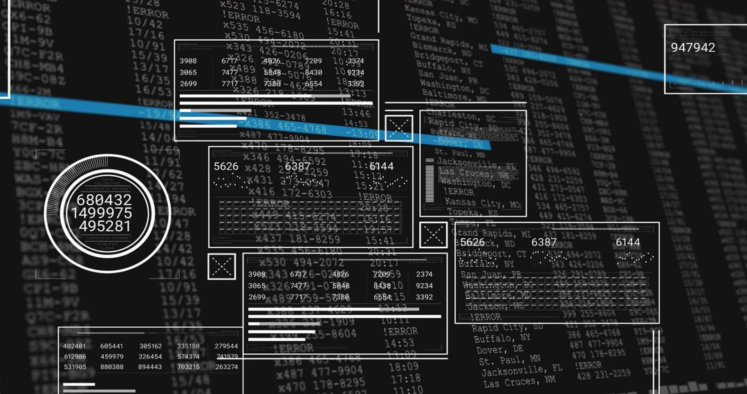 Futuristic HUD Dashboard Displaying Cybersecurity Console Analytics Matrix with Neon Gauges