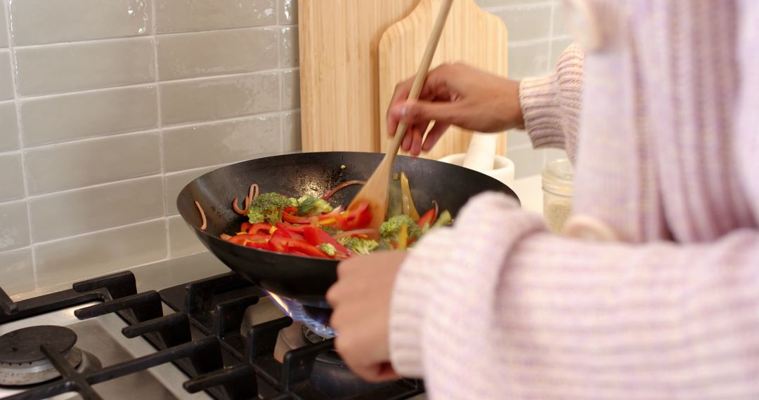 Homemade Stir Fry with Vibrant Vegetables Steaming in Wok