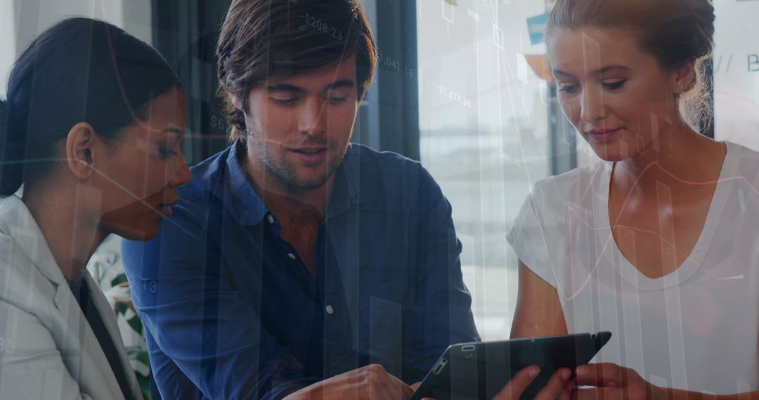 Business Team Analyzing Digital Financial Data at Work