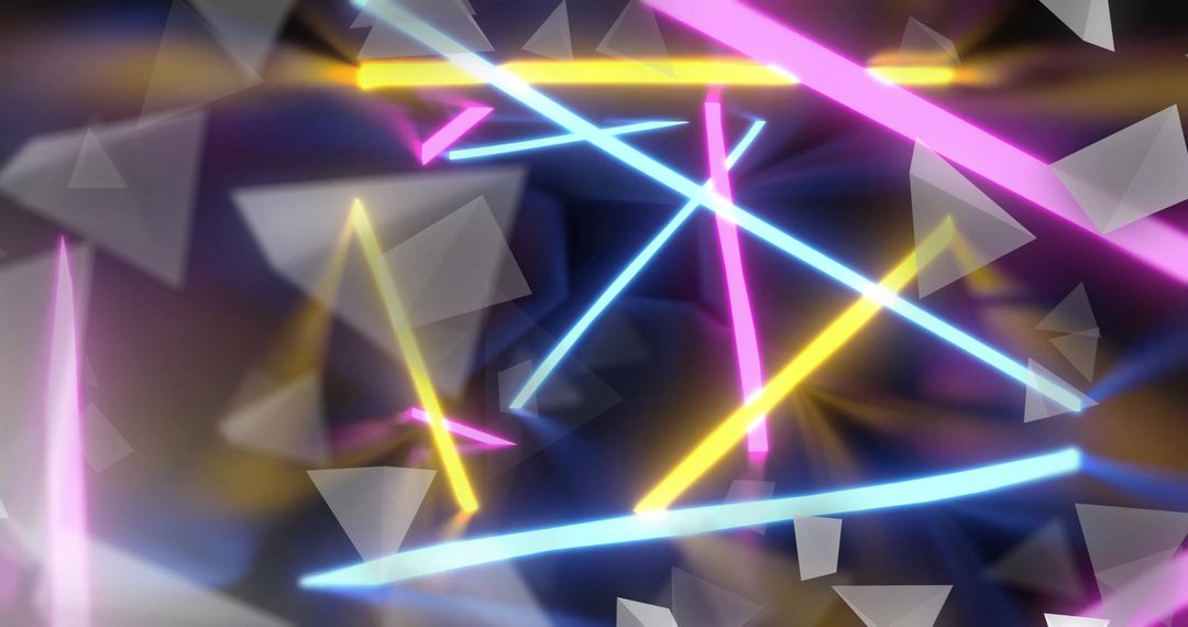Abstract Neon Lines with Geometric White Shapes