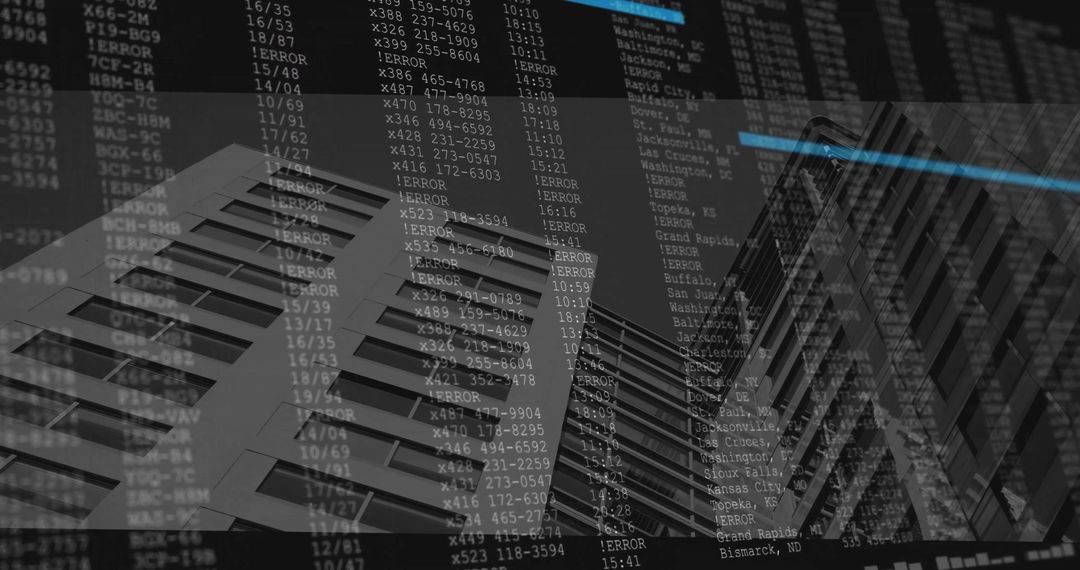 Abstract Digital Data Overlaid on Urban Architecture Background
