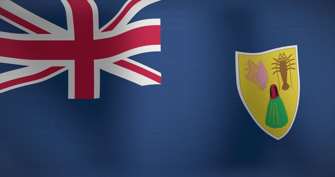 Waving National Flag of Turks and Caicos with Emblem