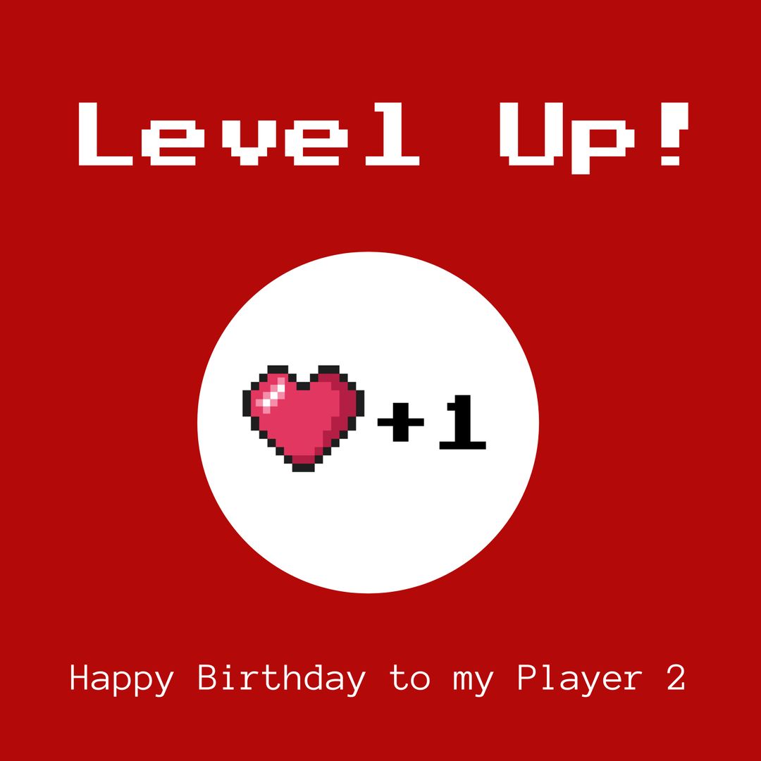 Level Up Birthday Card with Pixel Heart for Gamers
